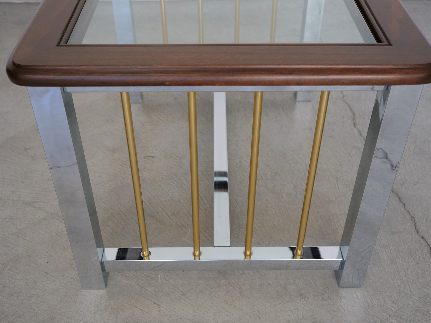 1970's Mid-Century Modern Mahogany, Chrome, Brass, and Glass Coffee Table