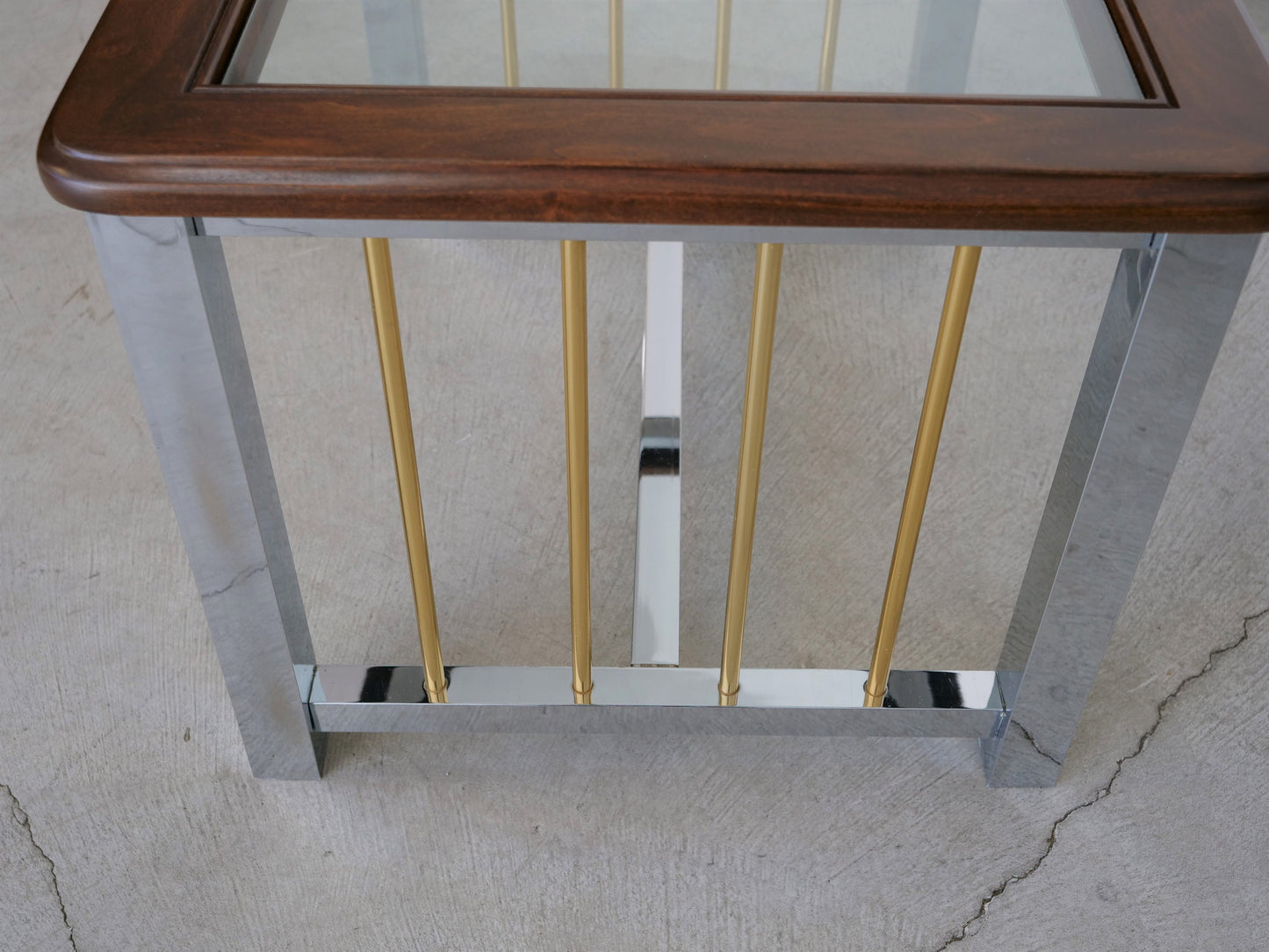 1970's Mid-Century Modern Mahogany, Chrome, Brass, and Glass Coffee Table