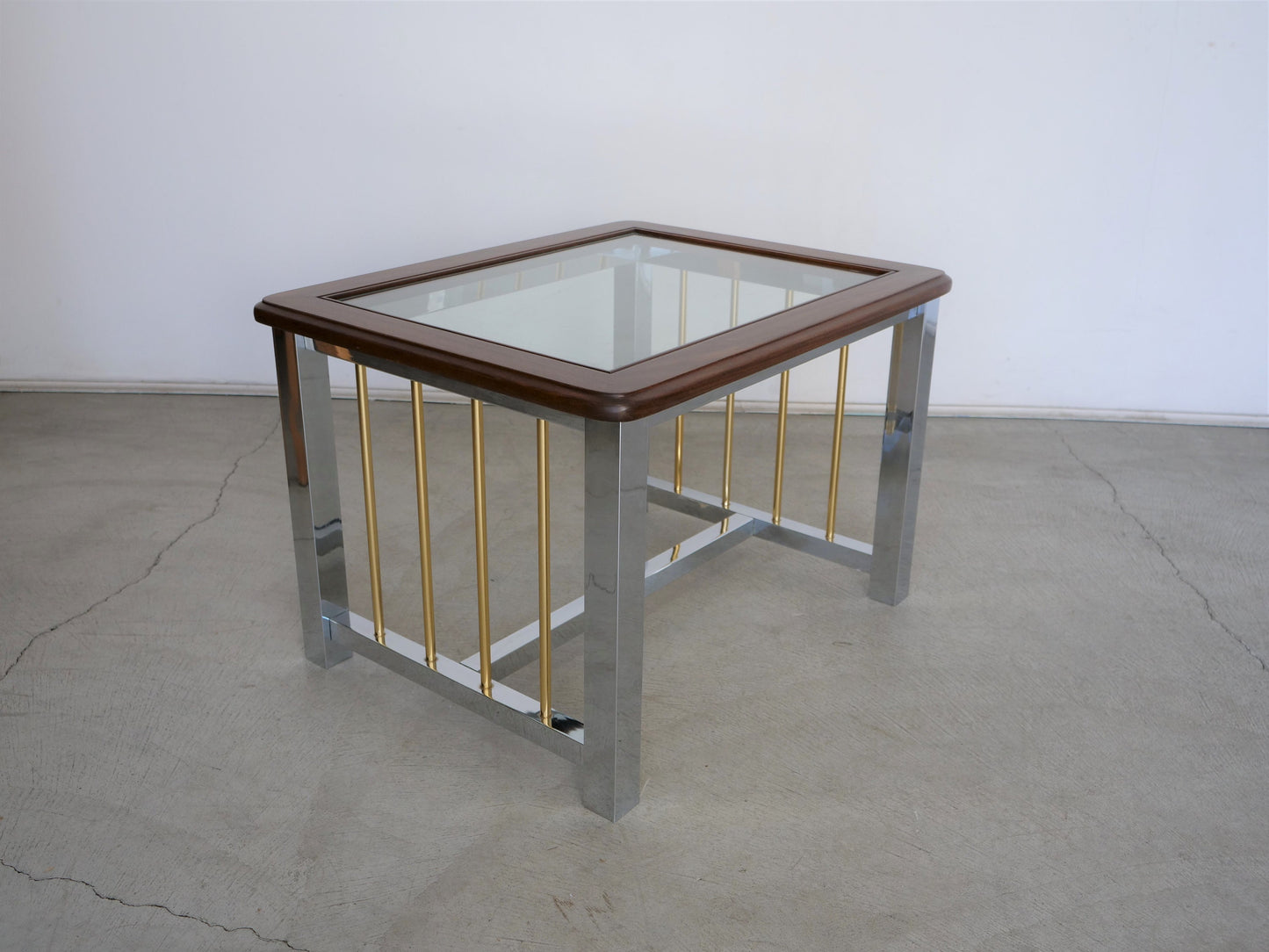 1970's Mid-Century Modern Mahogany, Chrome, Brass, and Glass Coffee Table
