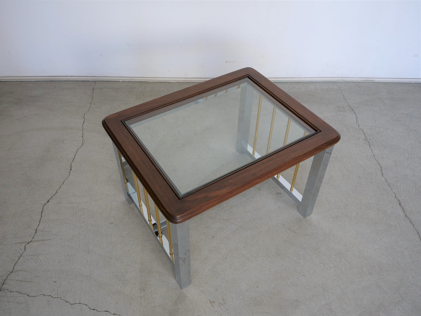 1970's Mid-Century Modern Mahogany, Chrome, Brass, and Glass Coffee Table