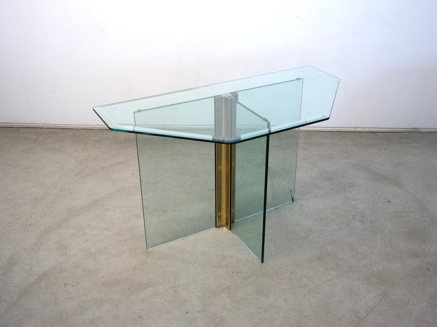 Postmodern Vintage Brass and Glass Side Console