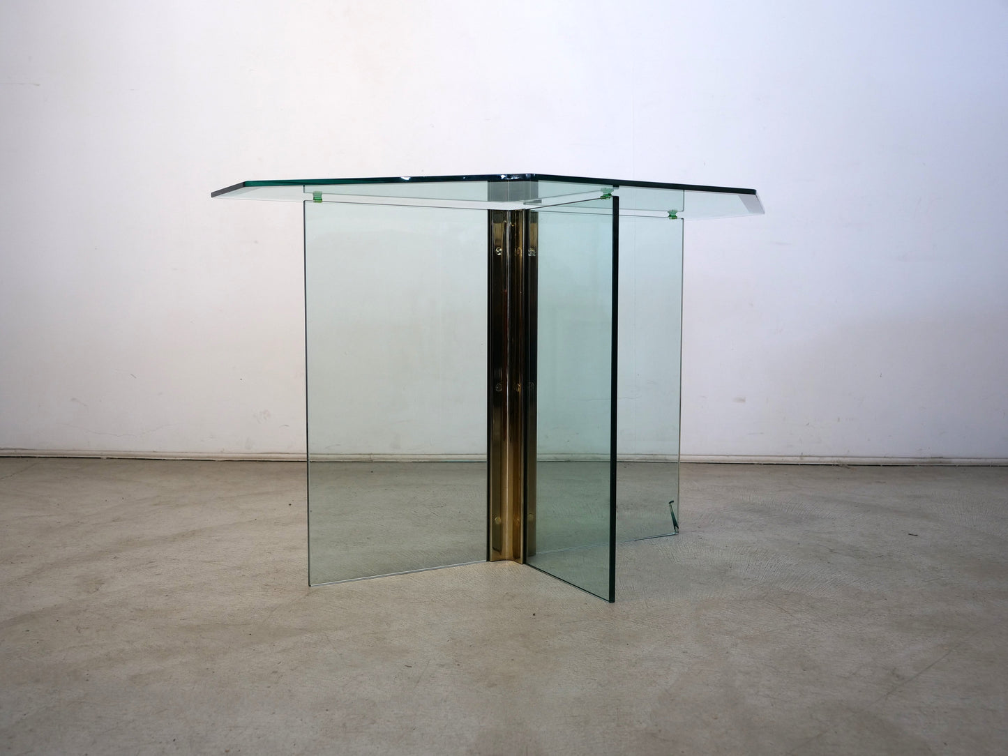 Postmodern Vintage Brass and Glass Side Console