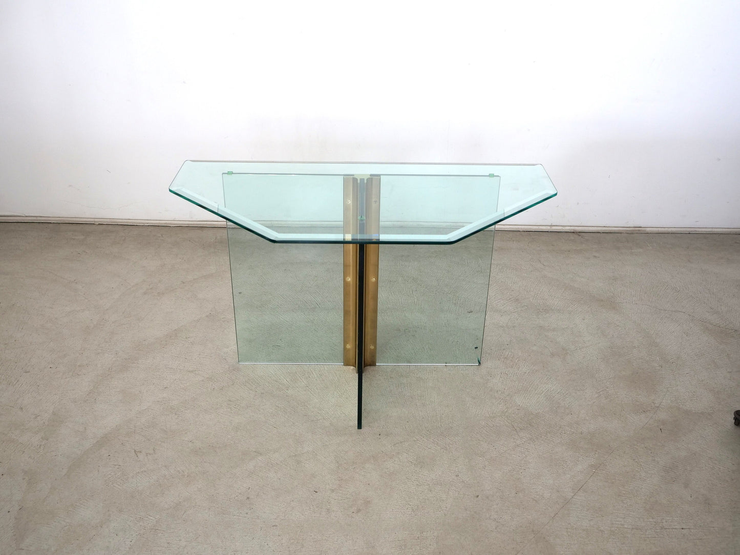 Postmodern Vintage Brass and Glass Side Console