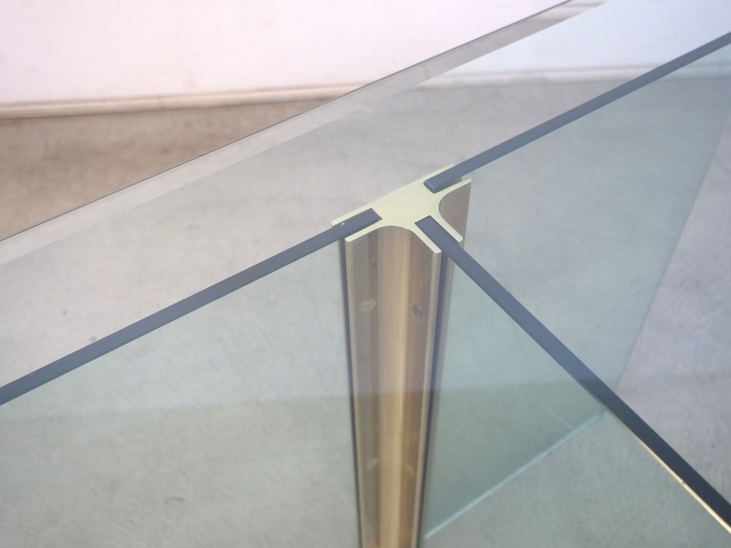 Postmodern Vintage Brass and Glass Side Console