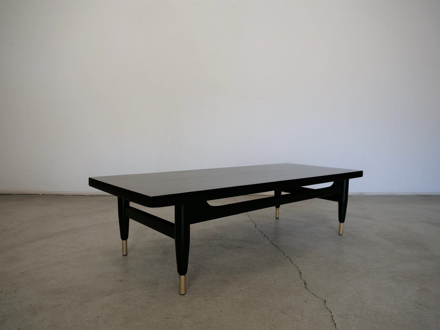 1950's Mid-Century Modern Ebonized Mahogany and Brass Coffee Table