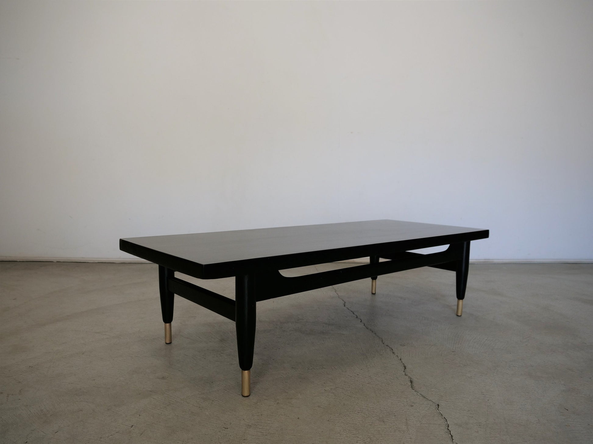 1950's Mid-Century Modern Ebonized Mahogany and Brass Coffee Table