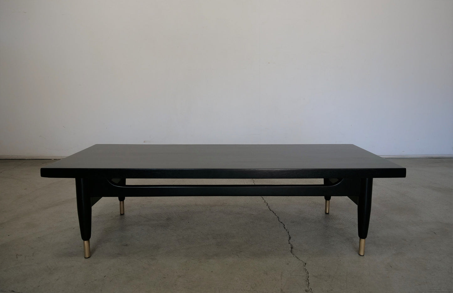 1950's Mid-Century Modern Ebonized Mahogany and Brass Coffee Table