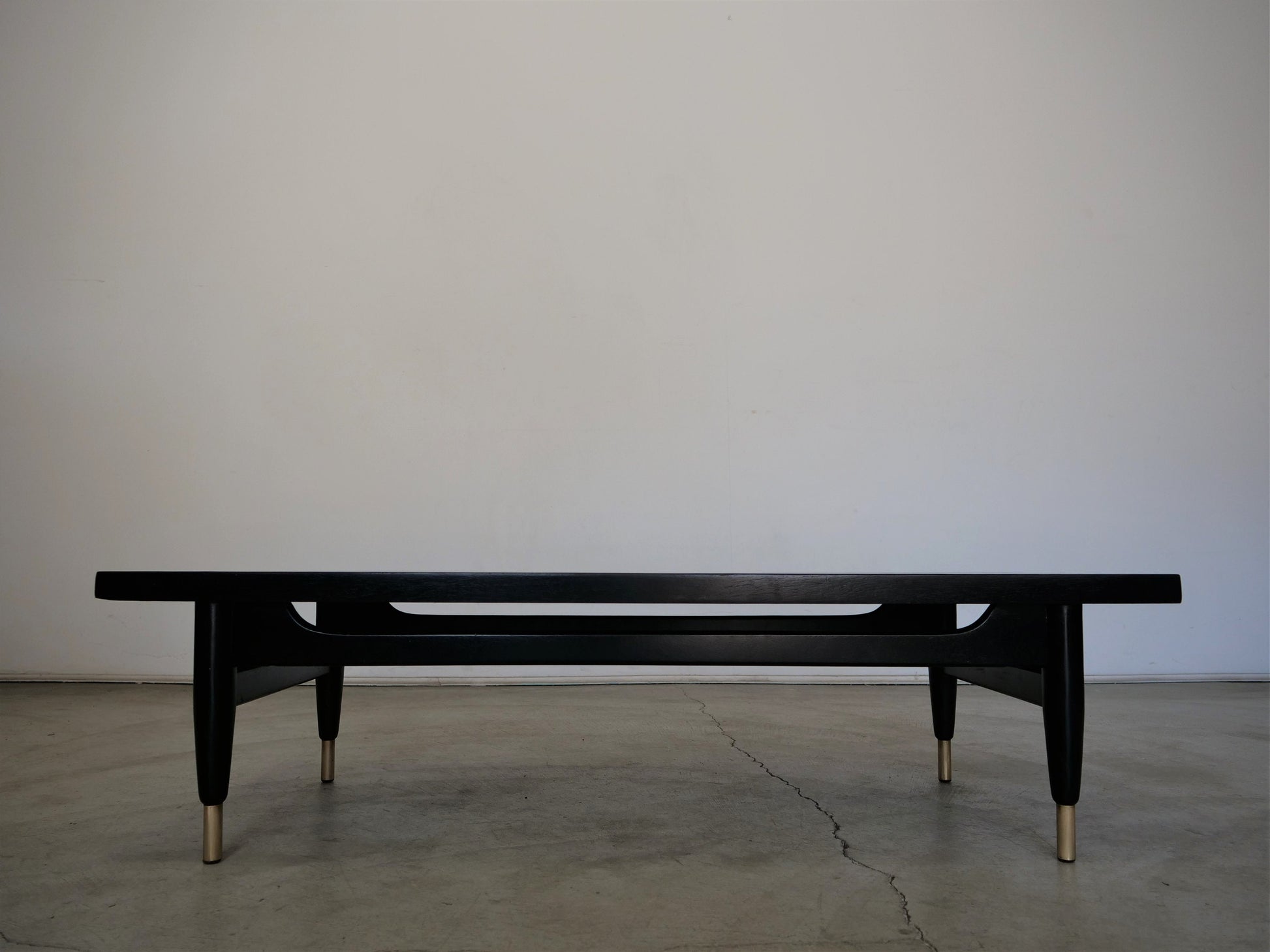 1950's Mid-Century Modern Ebonized Mahogany and Brass Coffee Table