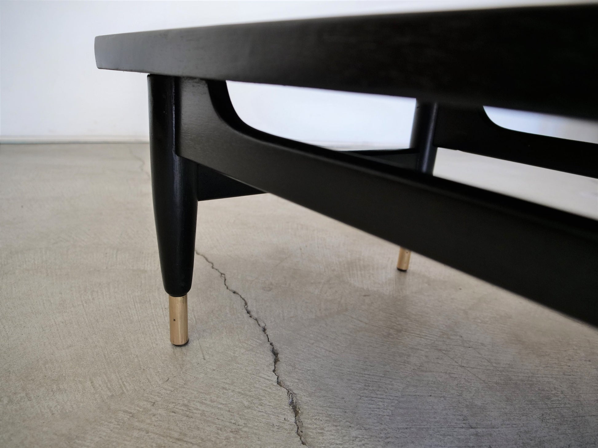 1950's Mid-Century Modern Ebonized Mahogany and Brass Coffee Table