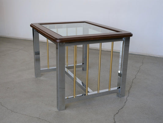 1970's Mid-Century Modern Mahogany, Chrome, Brass, and Glass Coffee Table