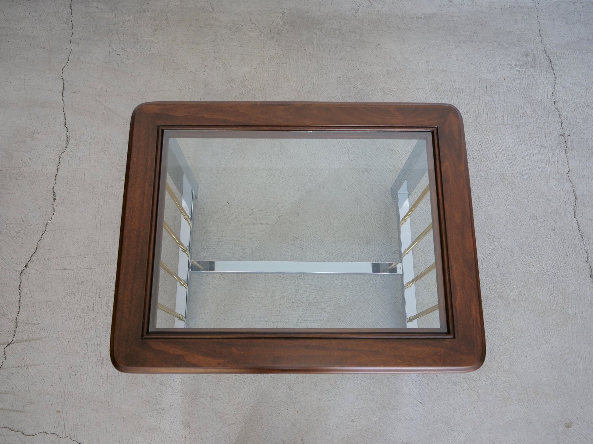 1970's Mid-Century Modern Mahogany, Chrome, Brass, and Glass Coffee Table
