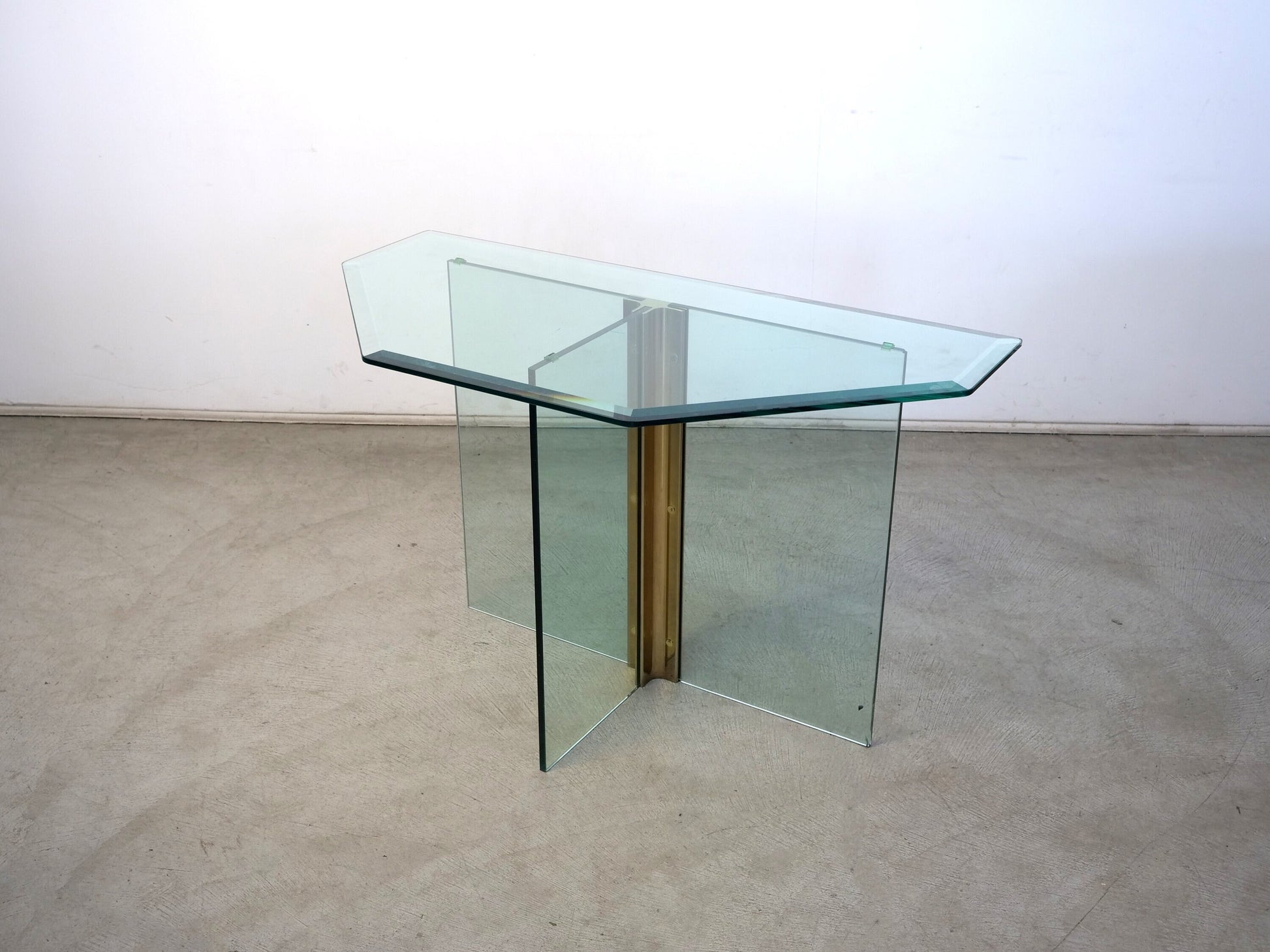 Postmodern Vintage Brass and Glass Side Console