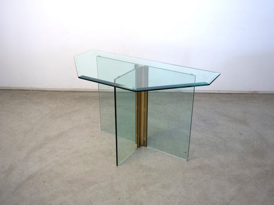 Postmodern Vintage Brass and Glass Side Console